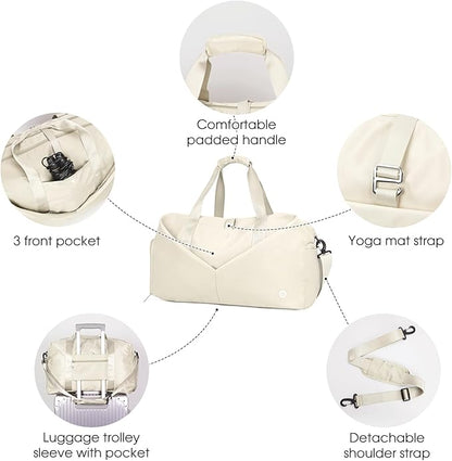 Ceneda 20" Gym Bag for Women with Wet Pocket & Shoe Compartment, Lightweight Duffel Waterproof Carry On Duffle for Travel, Yoga, Overnight (Ivory)