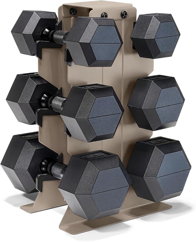 CAP Barbell Rubber Coated Hex Dumbbell Set with Vertical Rack | 100-300 lbs Free Weights Dumbbells Set for Home Gym | Multiple Options