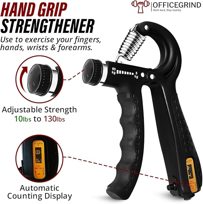 Hand Grip Strength Trainer with Adjustable Resistance 10-130lbs (4.5-59kg), Forearm Hand Grip Strength Exerciser for Muscle Building, Injury Recovery, and Therapy Stress Relief, Black