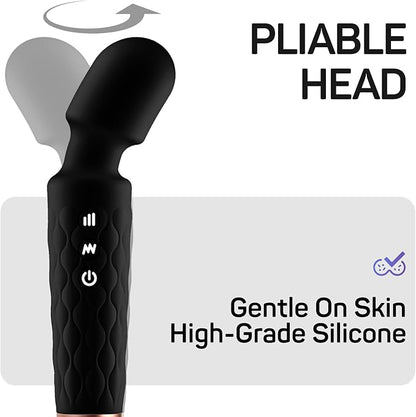 Personal Massager - 4H Max Runtime & Ultra-Quiet - Waterproof - 20 Modes 8 Speeds for Deep Tissue Back Massage, Post-Workout Recovery and Neck Muscle Relaxation（Black）