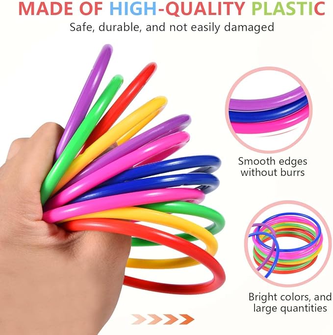 OBTANIM 12 Pcs Plastic 3 Inch Ring Toss Game for Kids and Outdoor Toss Rings for Speed and Agility Practice Game, Random Colors