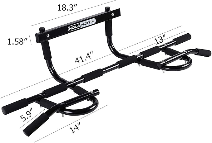 HolaHatha Heavy Duty Door Way Pull Up Bar Chin Up Dip Station for Multiuse Doorway Portable Home Fitness Gym Workout to Build Upper Body Strength