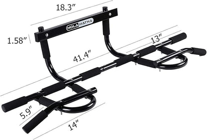 HolaHatha Heavy Duty Door Way Pull Up Bar Chin Up Dip Station for Multiuse Doorway Portable Home Fitness Gym Workout to Build Upper Body Strength