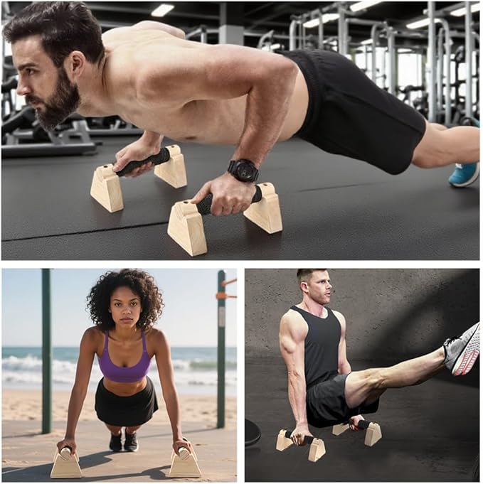 2 PCS Push Up Bars Stands, Wooden Calisthenics Equipment for Handstand Training, Wood Push up Bars Non-Slip Base Exercise Parallettes Bars, Handstand Push-Up Handles