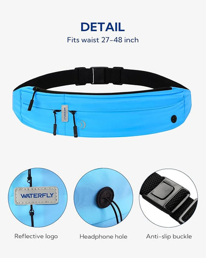 WATERFLY Running Belt Fanny Pack: Runner Marathon Jogging Waist Pack Sport Workout Exercise Fitness Phone Holder Belt for Men Women Jogger Slim Waistband