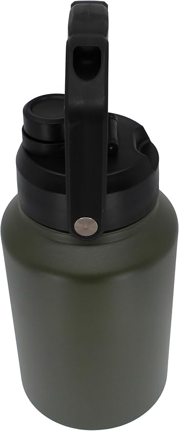 64 Ounce Half Gallon Insulated Water Bottle, Large Capacity Vacuum Flask with Handgrip (OD Green)