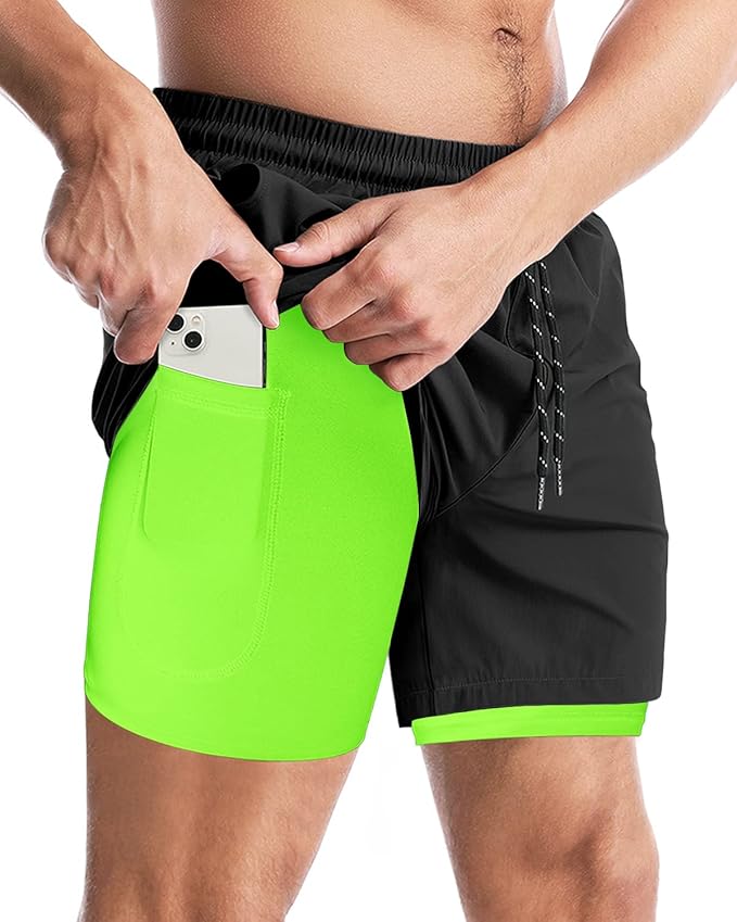 Aolesy Men's 2 in 1 Running Shorts 5" Workout Gym Athletic Shorts for Men Quick Dry Lightweight Training Shorts with Pockets