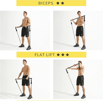 Resistance Band Bar, Portable Pilates Bar with Resistance Bands Home Gym Workouts Stick Squat Yoga Pilates Flexbands Kit for Full Body Shaping