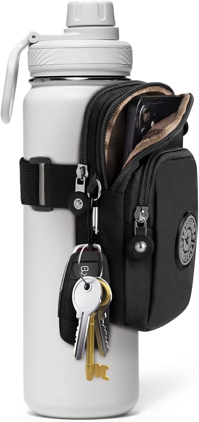 Gym Water Caddy with Phone Holder, Water Bottle Sleeve Bag with Pocket for Cards, Keys, Wallet, Gym Bottle Accessories for Men Women