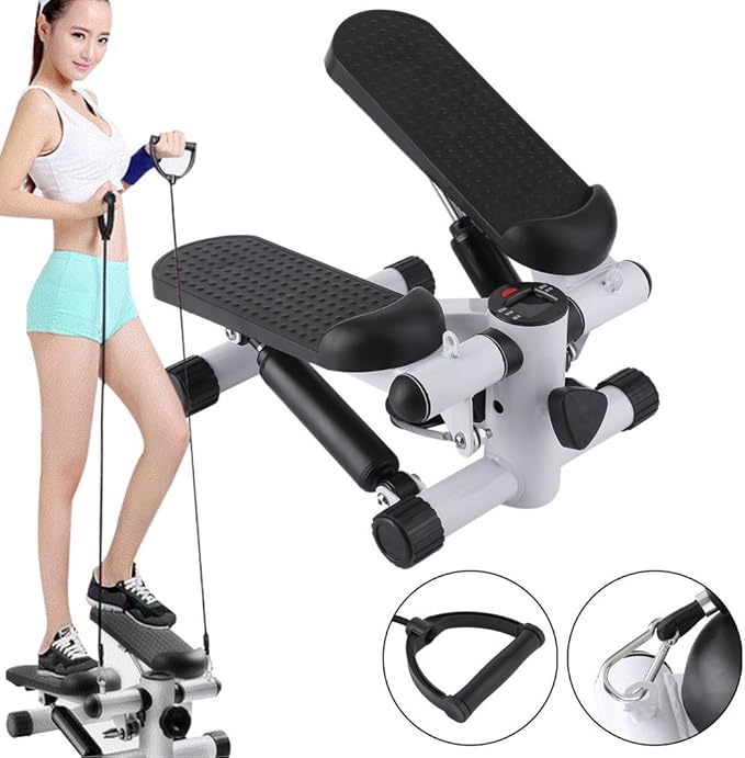 Lightweight Portable Air Stepper Climber Exercise Fitness Thigh Machine with DVD Resistant Cord for Home Workout Gym (White)