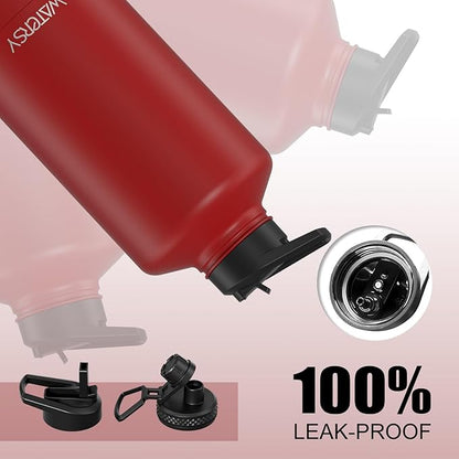 87oz Insulated Water Bottle (Cold for 48 Hrs),BPA Free&Leak Proof,1.5 Gallon Stainless Steel Water Flask,Water Jug with Straw Spout Lids for Gym,Hiking,Camping,Red