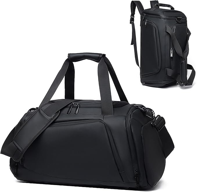 Gym Bag for Men Women 2-in-1 Carry Modes Waterproof Duffle Bag with Shoes Compartment and Wet Pocket Multipurpose Sports Weekender Bags for Travel, Sports, Fitness and Workout,Black