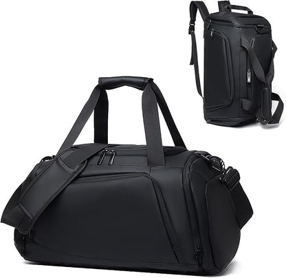 Gym Bag for Men Women 2-in-1 Carry Modes Waterproof Duffle Bag with Shoes Compartment and Wet Pocket Multipurpose Sports Weekender Bags for Travel, Sports, Fitness and Workout,Black