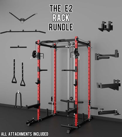 Eonfit E2 Power Cage，1500LB Squat Rack with Cable Crossover System.Multi-Function Power Rack for Home Gum.All-in-One Squat Rack with More Training Attachments