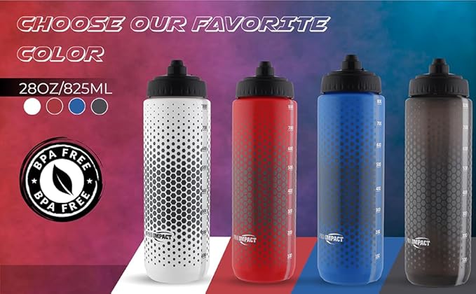 Pro Impact 28 Oz Squeeze Bottles Sports Water Bottle - Multipurpose Reusable Water Bottle for Training, Gym – Wide Mouth Squirt Bottles for Liquids – Soft Squeeze Gym Water Bottle Fast Flow - Black