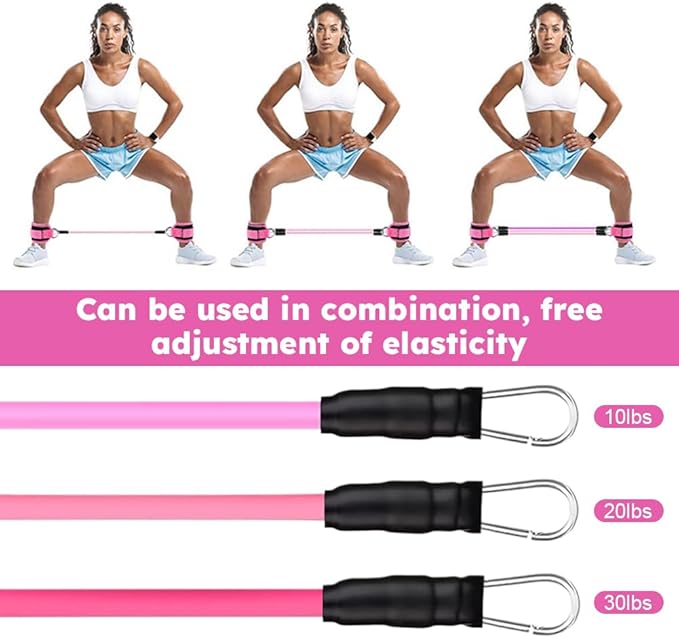 Ankle Resistance Bands with Cuffs, Elastic Resistance Band Set With Storage Bag Glutes Workout Equipment, Leg Butt Training Exercise Equipment for Kickbacks Hip