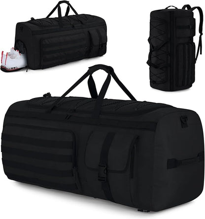 Gonex 90L Large Duffel Bag for Men, Heavy Duty 3 in 1 Convertible Carry Travel Sports Duffle, with Tactical Loops, Shoe Compartment(Black)