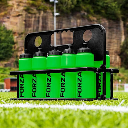 FORZA Team Sports Water Bottles | 25oz Capacity with Portable Carry Bag or Foldable Carrier - BPA-Free Plastic for Hydration on the Go (Foldable Carrier, Green)