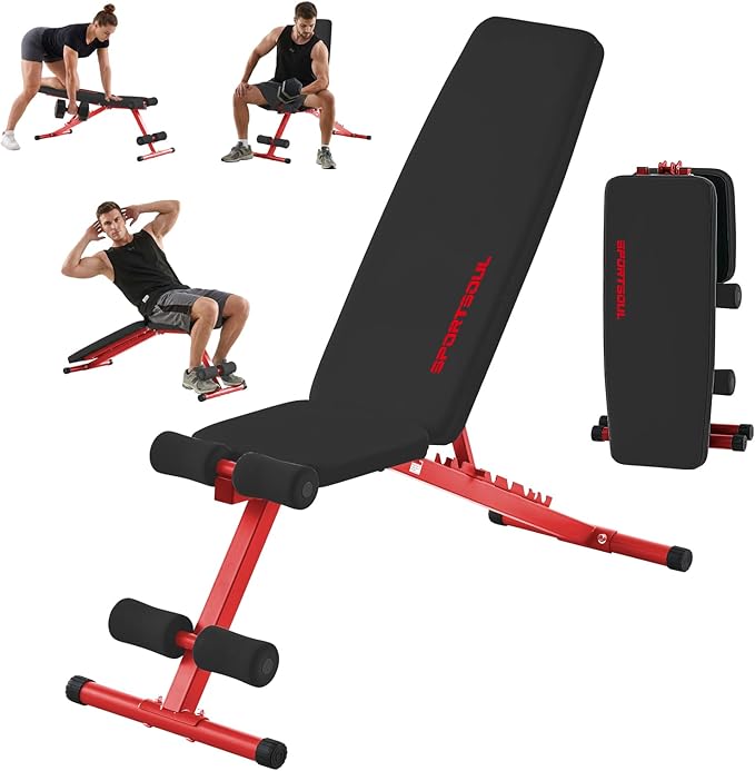 SPORTSOUL 880LB Weight Bench for Home Gym, 8-Position Backrest Adjustable Workout Bench for Strength Training – Incline Decline Flat, Foldable & Compact for Small Space Apartment Room Garage