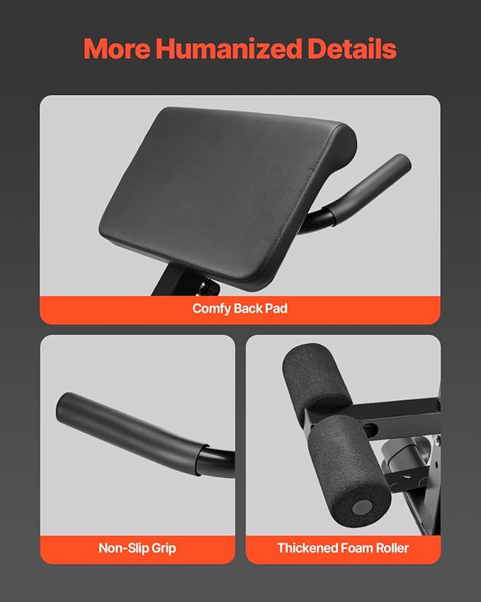 VEVOR Multi-Functional Weight Bench for Full Body Workout, Roman Chair Hyperextension Bench, Adjustable & Foldable Equipment for Back Arm Core Ab Workout, Sit Up Exercise Machine for Home Gym