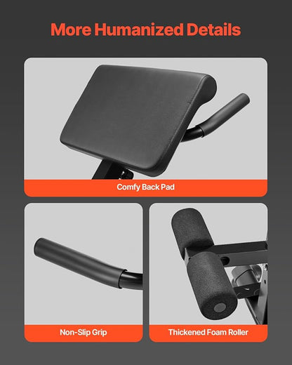 VEVOR Multi-Functional Weight Bench for Full Body Workout, Roman Chair Hyperextension Bench, Adjustable & Foldable Equipment for Back Arm Core Ab Workout, Sit Up Exercise Machine for Home Gym