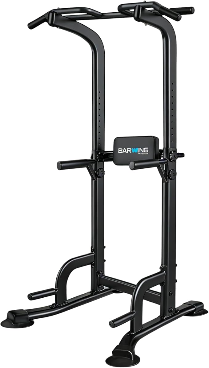 BARWING Pull Up Bar Station, Power Tower, Dip Station with 3D Backrest, Multi-Function Strength Training Stand Rack, Adjustable Height Dip Bar for Home Gym Workout Stand Fitness Exercise Equipment
