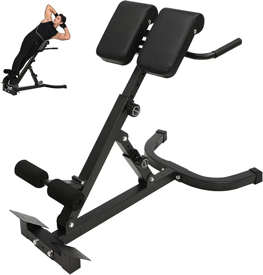 Roman Chair Back Extension Bench, Height & Angle Adjustable Hyperextension Bench, Foldable Sit Up Bench, Ab Back Glute Core Muscles Exercise Equipment for Home Gym Fitness, 330lbs Capacity
