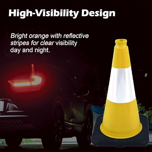 8 Pack 18 Inch Yellow Traffic Cones with Black Base - Durable Markers for Sports Training, Field Boundaries, and Outdoor Activities (8, Yellow, 18 Inch)