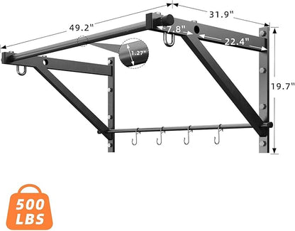 Wall Mounted Pull Up Bar, Strength Training Chin Up Bar with Hooks, Adjustable Depth Pull-up Bar with 500LBS Weight Capacity, Heavy Duty Gym Home Training