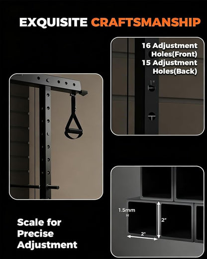 Power Cage, All-in-1 Home Gym with LAT Pulldown & Cable System, 2000LBS Squat Rack for Home & Garage & Apartment Use, Workout Cage with More Attachments