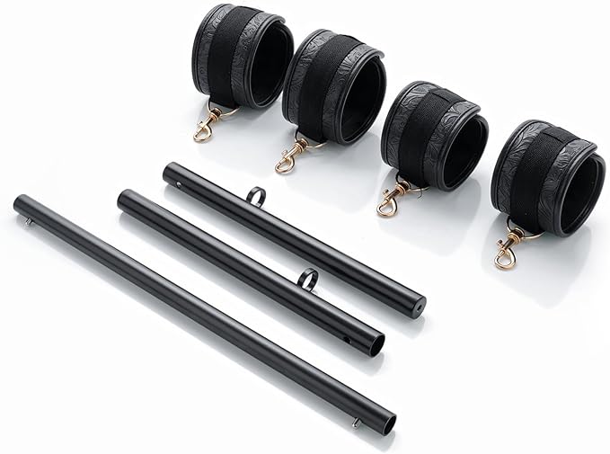Heavy Duty Stainless Steel Expandable Spreader Bar with 4pcs PU Black--Pink Skull Pattern Detachable Adjustable Straps,Workout Bar for Home Indoor Gym Training Kit