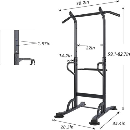 Dland Power Tower Adjustable Height Pull Up and Dip Station Multi-Function Home Strength Training Fitness Workout Station Sturdy Chin-Up Bar Stand Dip Station,Black