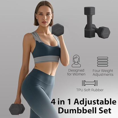 Adjustable Dumbbell Set of 2, 4 in 1 Free Weights Dumbbells Set, Hand Weights for Women at Home, 5 lb Dumbbells Set with Non-slip Comfort Handle for Home Gym Exercise Workout Training