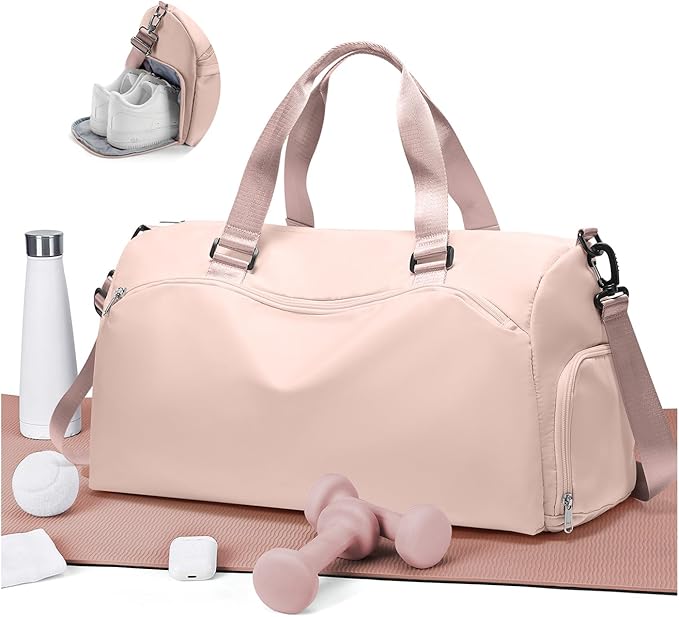 Gym Bag for Women with Shoe Compartment,Travel Duffel Bag for Men Sports Gym Tote Bags Carry on Overnight Bag Personal Item Travel Bag Weekender Bags Swimming Yoga Workout Bag Pink