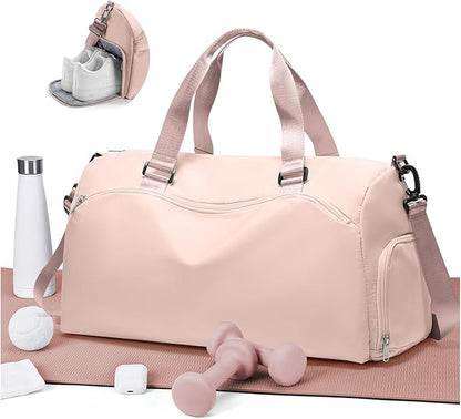 Gym Bag for Women with Shoe Compartment,Travel Duffel Bag for Men Sports Gym Tote Bags Carry on Overnight Bag Personal Item Travel Bag Weekender Bags Swimming Yoga Workout Bag Pink