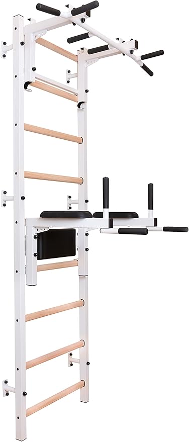 Wooden Swedish Ladder Wall Stall Bar - Indoor Chin Up Bar Workout Equipment for Home Exercise, Physical Therapy, Gymnastics, Fitness