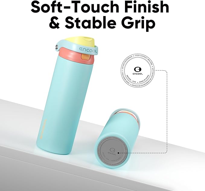 ENCOOL Leakproof Insulated Water Bottle with Straw Dual-Sip Water Bottle Bag-Safe Design for Work, Commute & Gym – Keeps Drinks Cold All Day, 24 oz, Orange-Reef Blue
