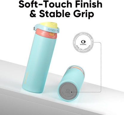 ENCOOL Leakproof Insulated Water Bottle with Straw Dual-Sip Water Bottle Bag-Safe Design for Work, Commute & Gym – Keeps Drinks Cold All Day, 24 oz, Orange-Reef Blue