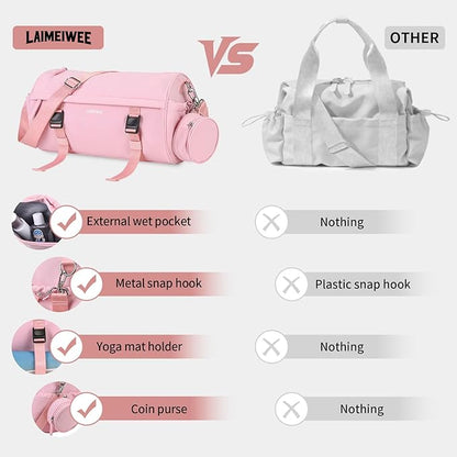 Small Gym Bag for Women Men, Mini Crossbody Travel Duffle Bag with Wet Compartment and Yoga Mat Strap, Compact Workout Bag for Sports Dance Swimming, Daily Commuting (Pink)