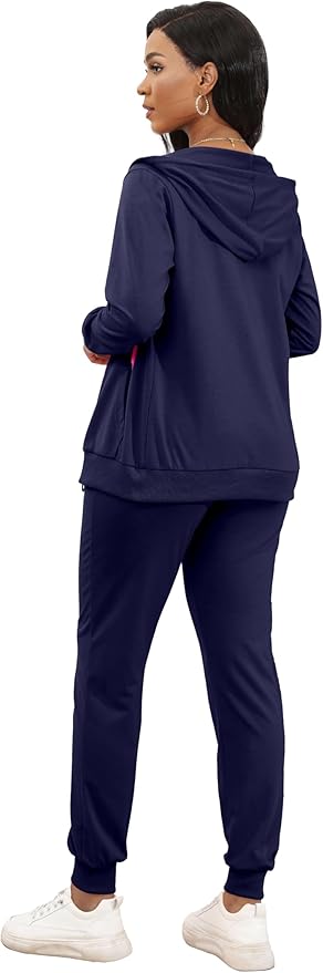 CLOCOR Track Suits for Women Set - Casual 2 Piece Outfits Sweatsuit Pocket Hoodies Long Sleeve with Patchwork Pants Set