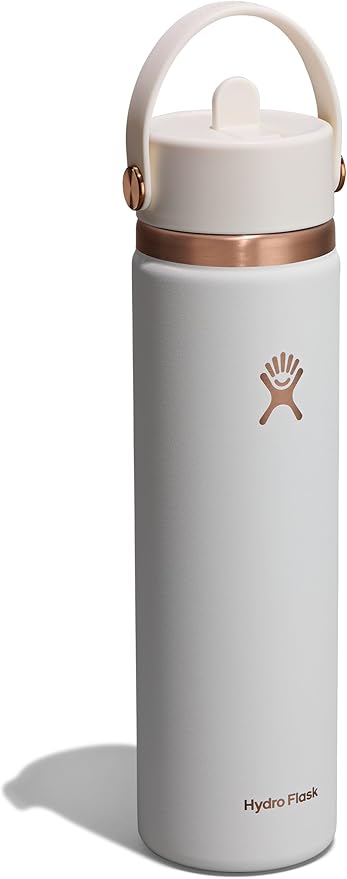 Hydro Flask Water Bottle - Insulated Stainless Steel - Wide Straw Lid, Non Spill, Leakproof in 24 Oz Chalk White Arc