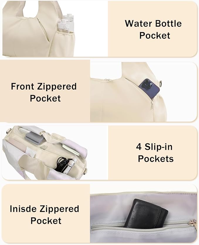 Gym Bag for Women with Shoe Compartment Yoga Mat Bag with Wet Pocket and Water Bottle Holder Weekender Bag with Strap