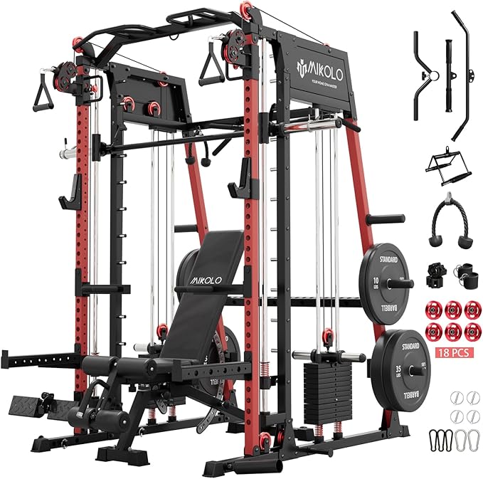 Mikolo M4 2.0 Smith Machine, All-in-One Home Gym Power Cage with LAT Pulldown & Cable Crossover, Squat Rack for Full Body Workouts