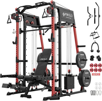 Mikolo M4 2.0 Smith Machine, All-in-One Home Gym Power Cage with LAT Pulldown & Cable Crossover, Squat Rack for Full Body Workouts