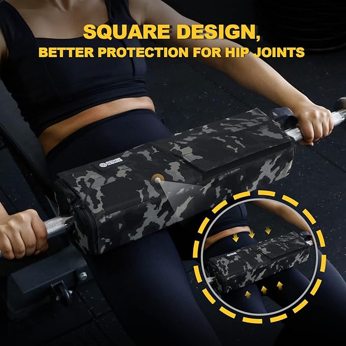 POWER GUIDANCE Square Hip Thrust Pad Barbell Squat Pad Protective Pad for Barbell Bench Press, Barbell Hip Thrusts, Weight Lifting, Squats, Lunges - Fit Standard and Olympic Bars