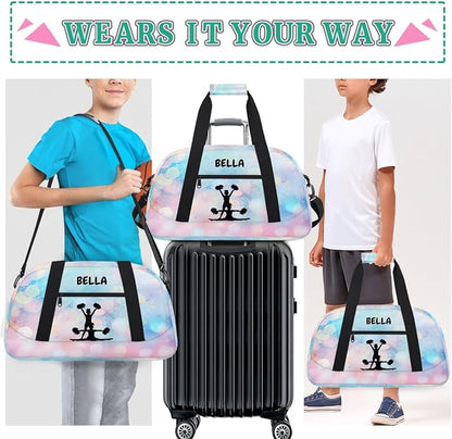 Custom Cheerleaders Bag Girls, Personalized Kids Gym Bag Customized Sport Duffel Dance Ballet Barrel Bag Travel Training Duffle Bag with Name, Black Cheer Girls Silhouette