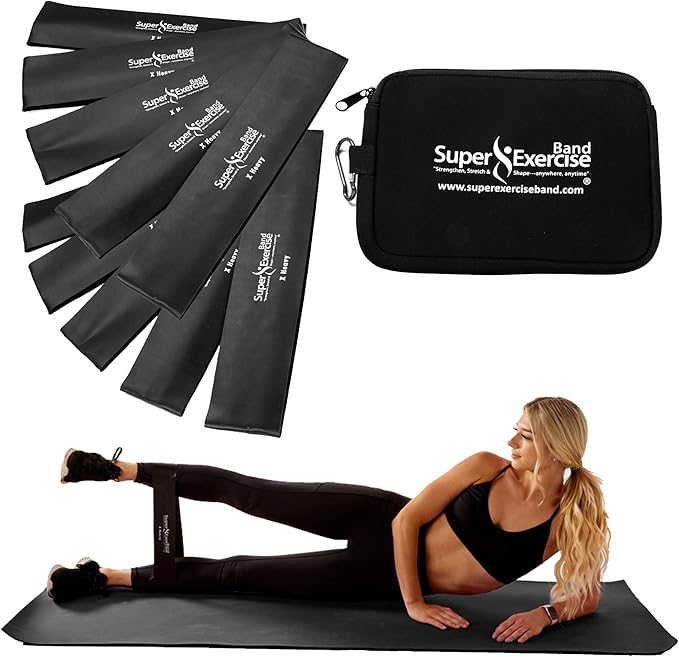 USA 14" x 3" Extra Long Latex Free Mini Loop Bands in 3, 5, 10 Pack Sets. 10 Strengths for Resistance Training, Stretching, Yoga, Toning. Plus an Exclusive iPhone App and E-Book.