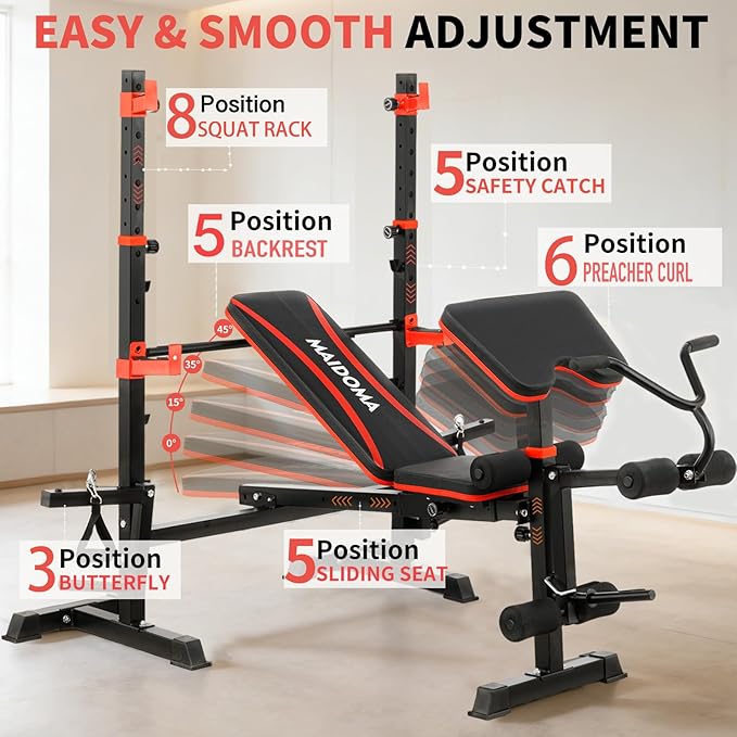 Foldable 1500LBS 8 in 1 Olympic Weight Bench Set with Leg Extension/Curl, Adjustable Weight Bench for Men & Women Full Body Workout, Bench Press with Preacher Curl（US Stock）