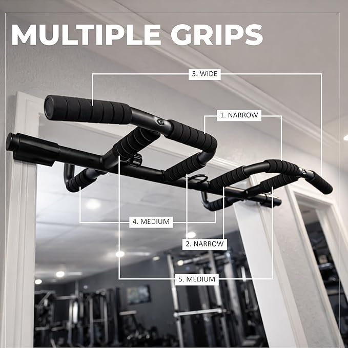 HANZO Doorway Pull Up Bar – Upgraded Heavy Duty Multi-Grip Chin Up Bar for Home Gym – No Screws, Strength Training Workout Bar, Door Gym Pullup Bar