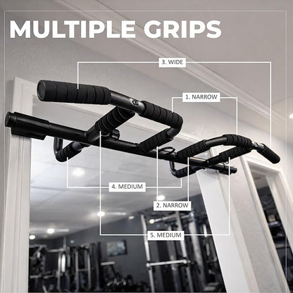 HANZO Doorway Pull Up Bar – Upgraded Heavy Duty Multi-Grip Chin Up Bar for Home Gym – No Screws, Strength Training Workout Bar, Door Gym Pullup Bar